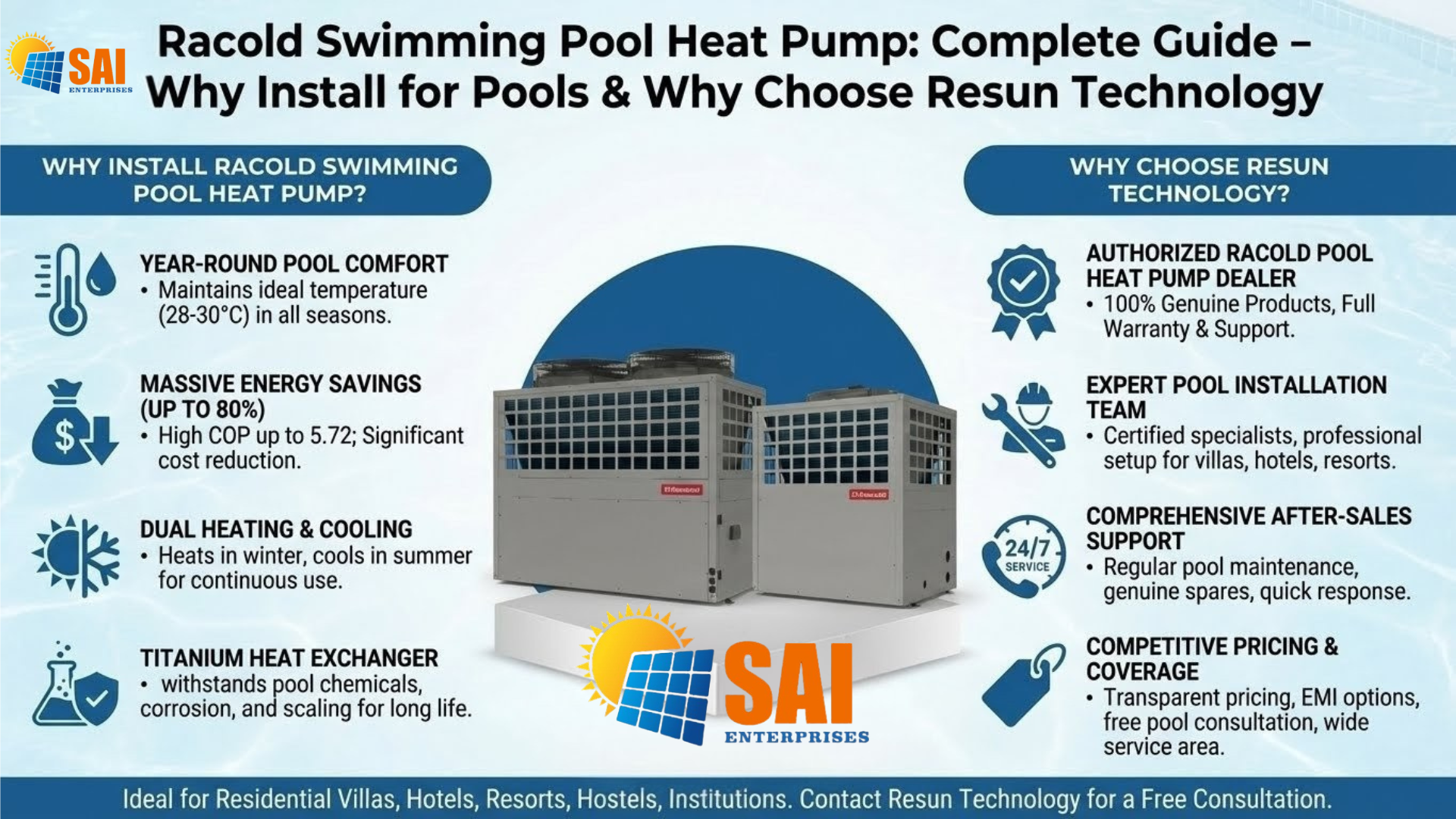 Racold Swimming Pool Heat Pump: Complete Guide - Why Install for Pools & Why Choose Sai Enterprises
